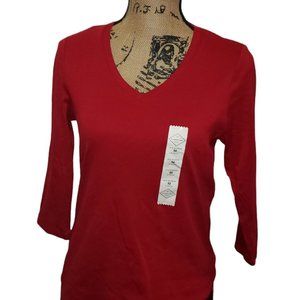 St Johns Bay V-neck 3/4 Sleeve Essential Tee 100% Cotton size Medium New w/ tags